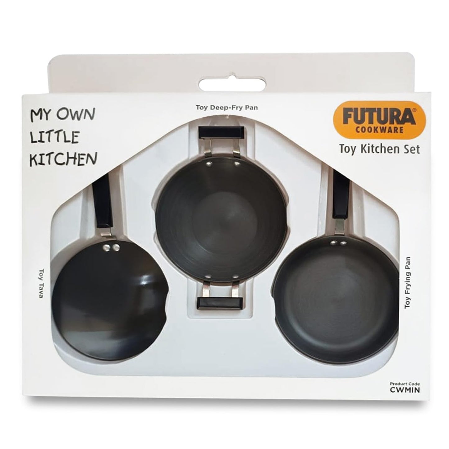 Hawkins Futura Cookware 3 Pieces Toy Kitchen Set - Toy Deep-Fry Pan, Toy Frying Pan, Toy Tava for Kids, Black