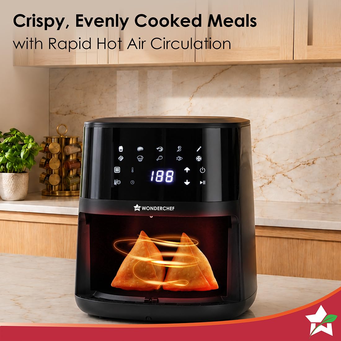 Wonderchef Platinum Digital Air Fryer for Kitchen, 4.5L, 1350W, Rapid Air Technology, 10 Pre-Set Functions, Temperature and Time Control, Automatic Shut-Off, 2-Yr Warranty