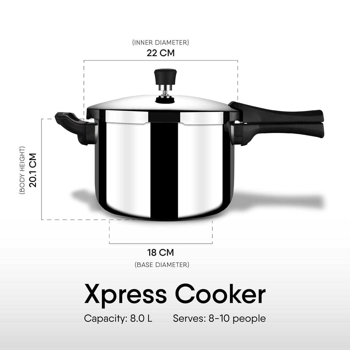 Stahl Xpress Cooker Triply Pressure Cooker Broad 8 Litres, Outer Lid Pressure Cooker 8 Litres, Induction & Gas Stove Compatible, 5 Years Warranty, Stainless Steel, Silver