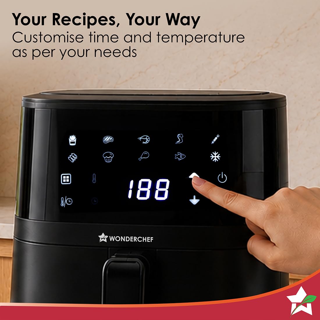 Wonderchef Platinum Digital Air Fryer for Kitchen, 4.5L, 1350W, Rapid Air Technology, 10 Pre-Set Functions, Temperature and Time Control, Automatic Shut-Off, 2-Yr Warranty