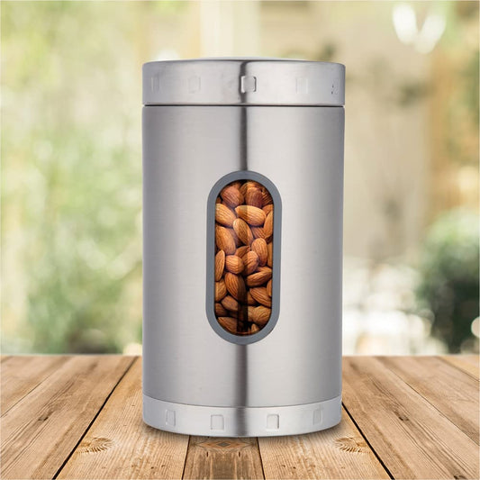 DUBBLIN Stainless Steel Storage jar container 2.4 Liters, Fresher jar 2.4 Liters, transparent visible window, food safe, steel Storage container 2 .4 liters, SUS 304