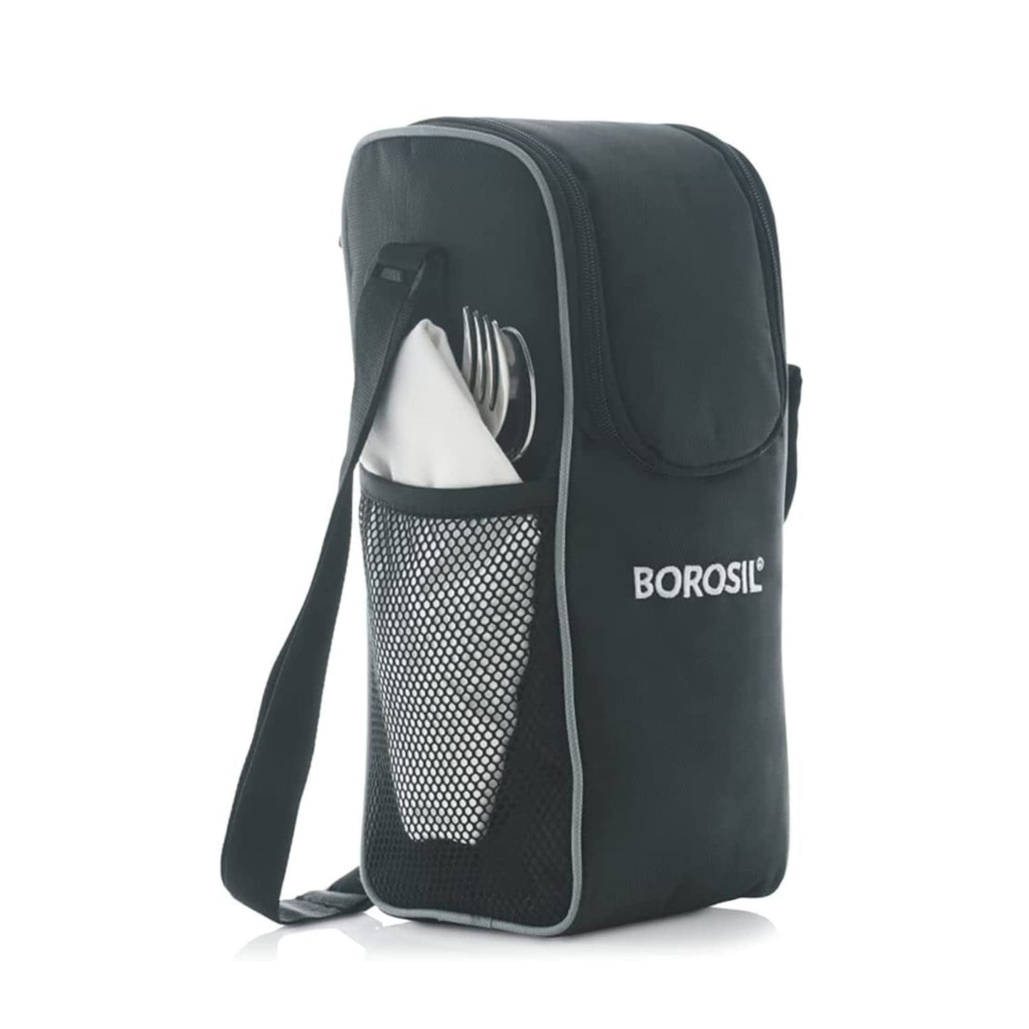 Borosil Hot N Fresh Stainless Steel Insulated Lunchbox | 4pc Round Container Set (420ml x 2 + 350ml x 2) with 2.3L Outer Body | Keep Food Warm Upto 6 Hours | Tiffin for School, Office, College | Grey