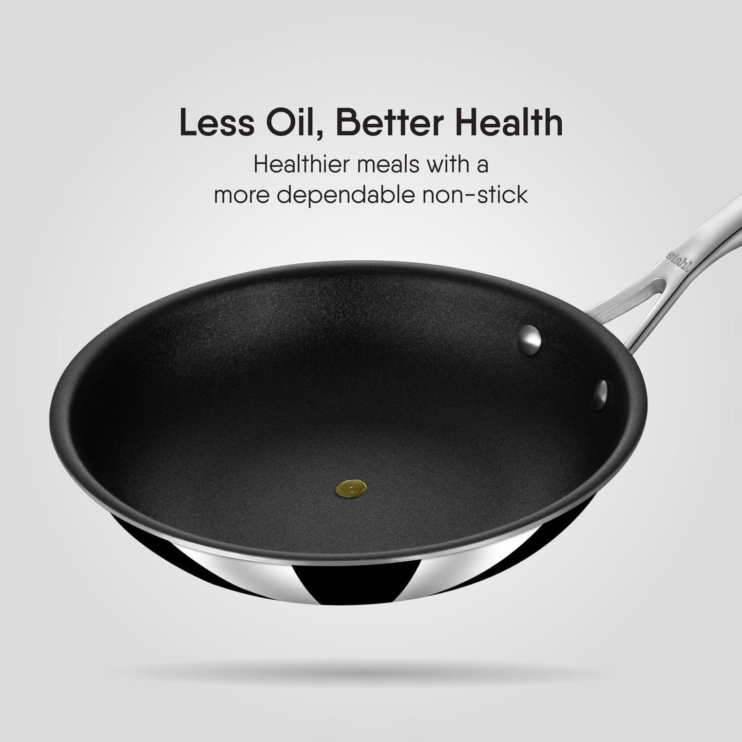Stahl Artisan Schild 28 cm (3 Liters) Frypan Triply Stainless Steel PEEK-Reinforced Fry Pan Induction & Gas Compatible with Glass Lid