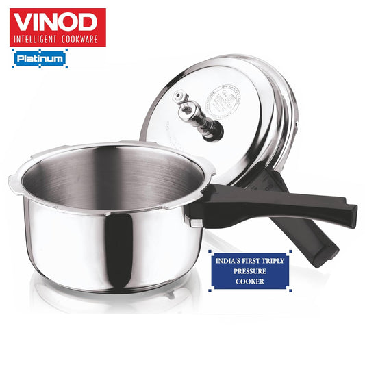 Vinod Platinum Triply Stainless Steel Outer Lid Pressure Cooker with Induction Base - 7 Liters capacity (ISI certified, Silver, Induction and Gas Stove Friendly)
