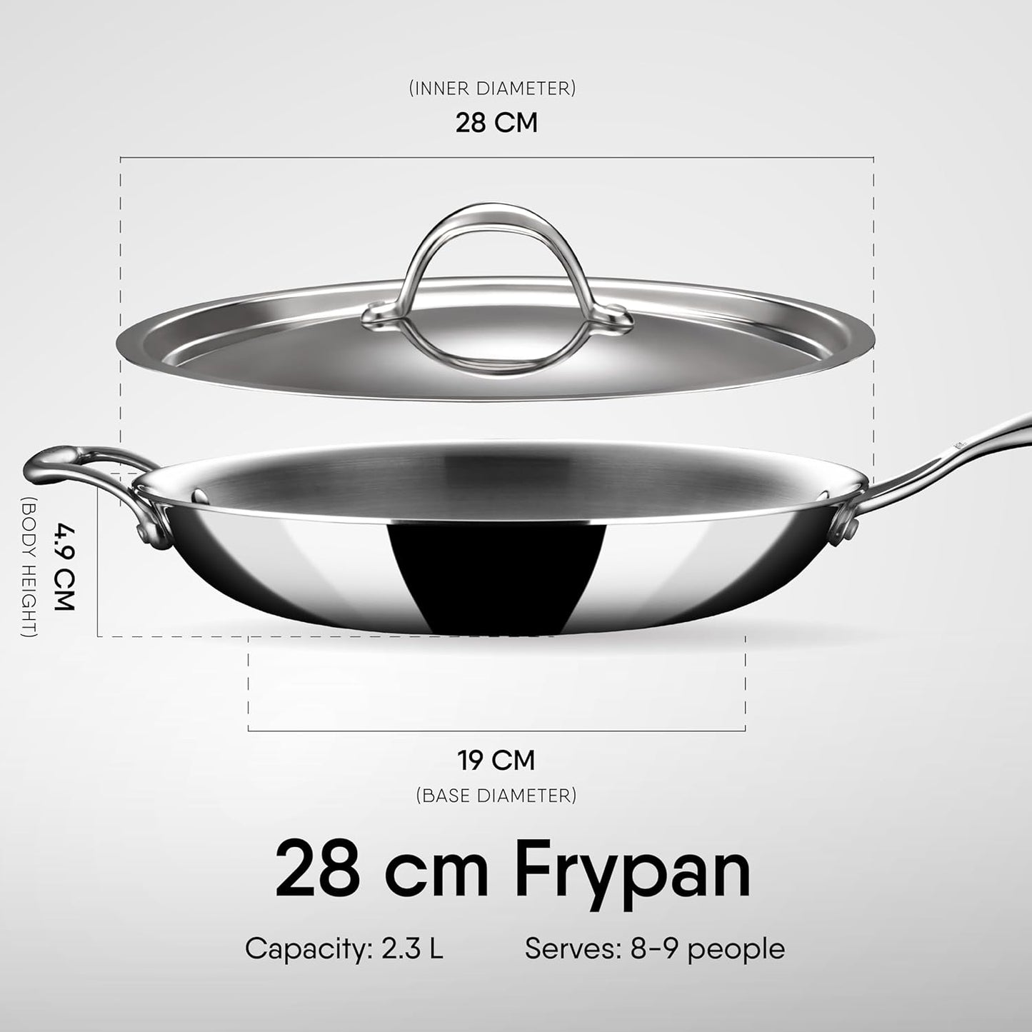 Stahl Artisan Triply Stainless Steel Fry Pan with Lid, 2.3 L, 28 cm - Induction & Gas Stove Compatible