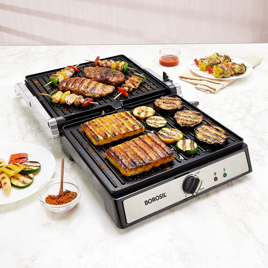Borosil Super Jumbo Grill Sandwich Maker | Can Make 4 Sandwich At a Time | 2000W Electric Toaster Maker | Non-Stick Coating Plates Opens to 180°, BPA & PTFE Free | Power Indicators | 2 Year Warranty on motor
