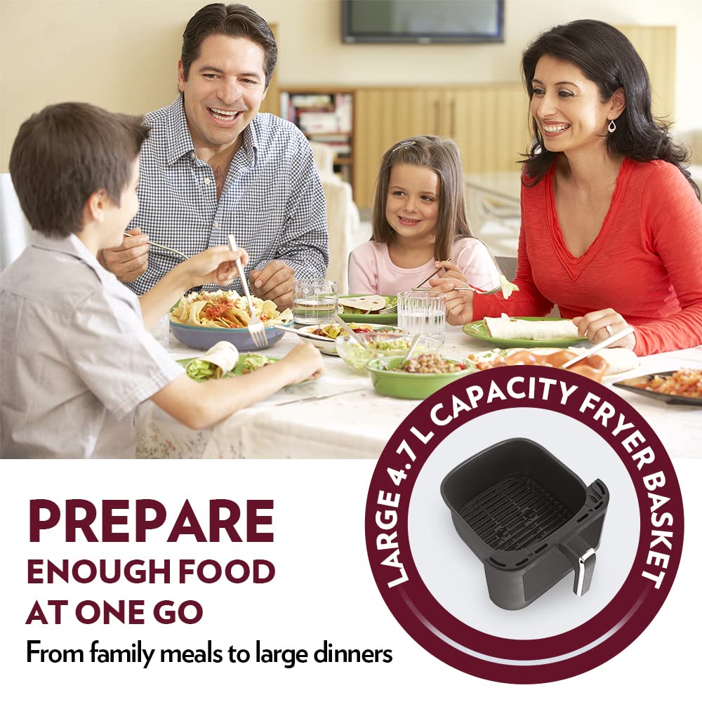 Borosil 1300 Watt Digital Air Fryer 4.7L Capacity with 10 Pre-set Menu Modes | Digital Display and 8-in-1 Multi-functionality – Bake Grill Roast Reheat with 90% Less Oil for Cooking (1 Year Warranty on motor)