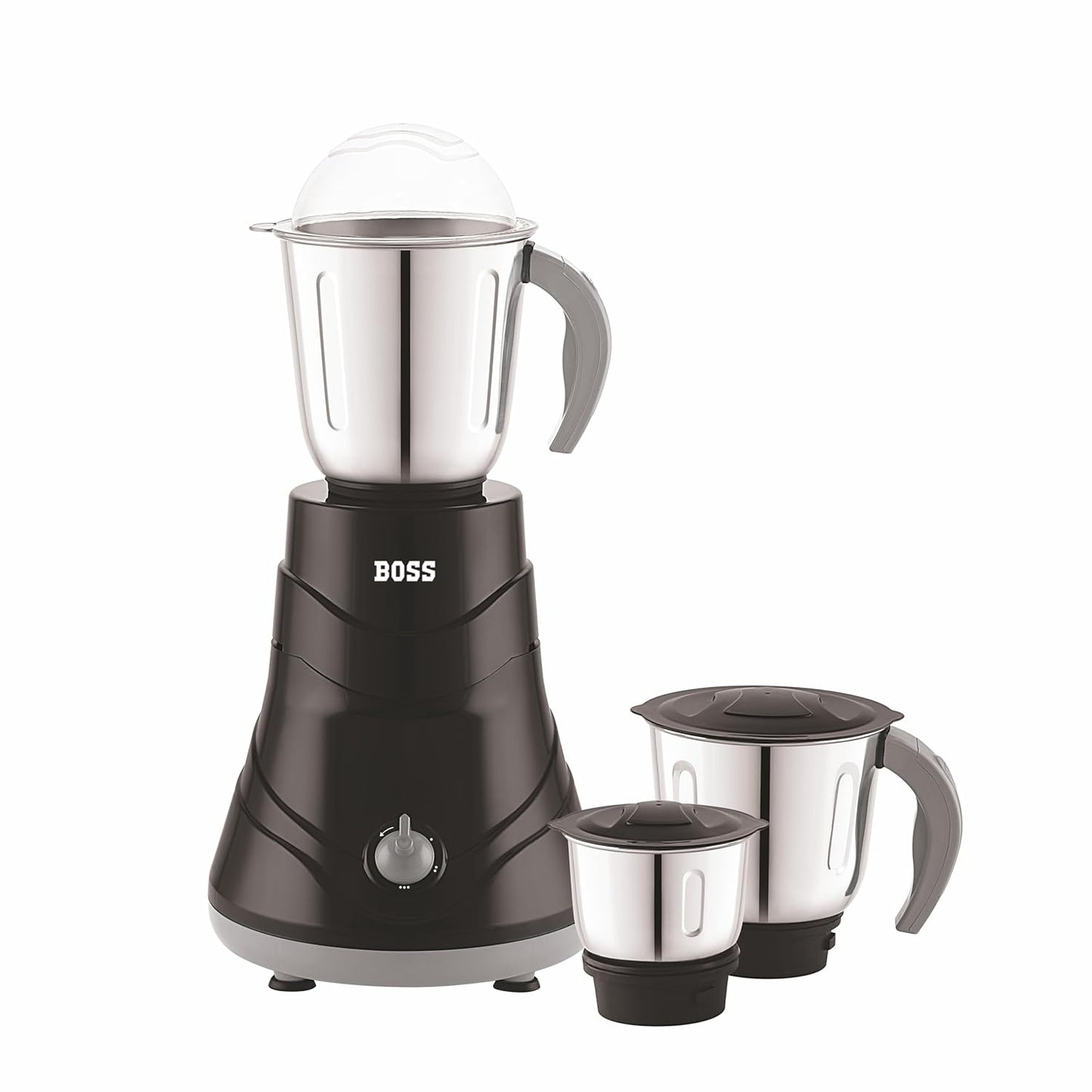 BOSS Alpha 750W Mixer Grinder with Powerful Motor, 5 years warranty on motor & Overload Protection, 3 Stainless Steel Jars, Black and Grey