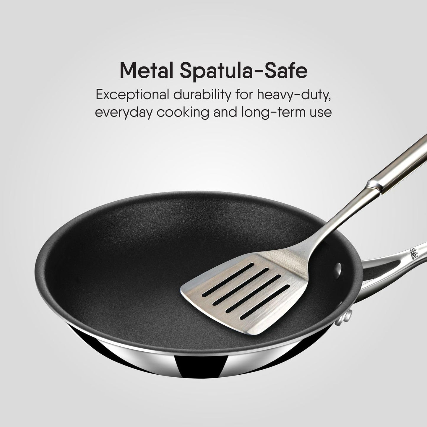 Stahl Artisan Schild 24 cm (2 Liters) Frypan Triply Stainless Steel PEEK-Reinforced Fry Pan Induction & Gas Compatible with Glass Lid