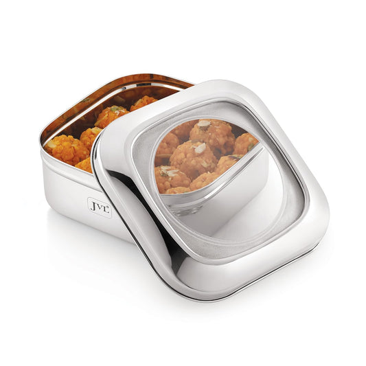 JVL Stainless Steel Kitchen's Storage Costa Square Shape Container Box with See Thorugh Lid - 4.85 Liters
