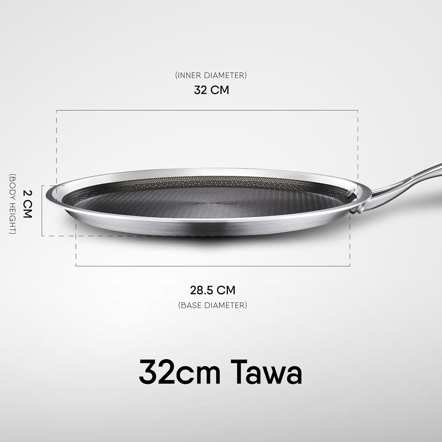 Stahl Triply Stainless Steel Non Stick Tawa 32cm | Triply Dosa Tawa | Stainless Steel Scratch Resistant Dosa Tawa with Induction Base | Dia 32 cm