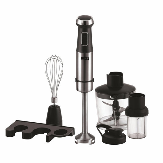 BOSS Stellar Hand Blender 1200 Watts with Chopper, Blender Jar, On to go Bottle Cap| Variable Speed & Turbo Speed Function| Anti-Splash Technology| 2 Year Warranty| Black and Grey
