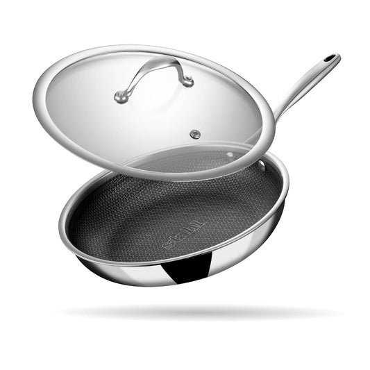 Stahl Artisan Hybrid Triply Frying Pan with Lid 22cm 2Liters, Fry pan Induction Base, Stainless Steel, 2L, 22cm