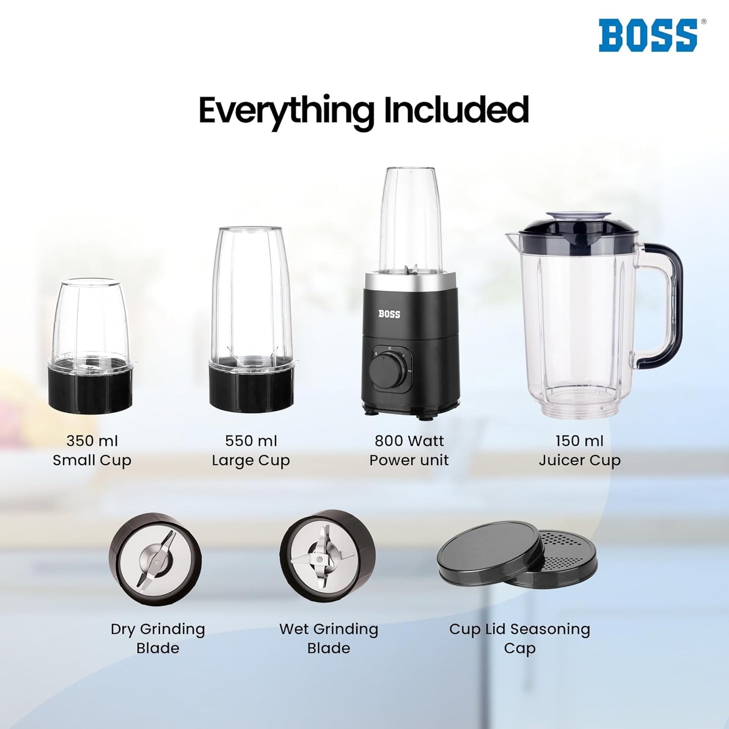 BOSS Nutri Neo 800W Juicer/Mixer/Grinder/Smoothie Maker, 3 Unbreakable Jars, 2 Blade Set - Wet & Dry, Rose Gold, 2 Year Warranty on Motor