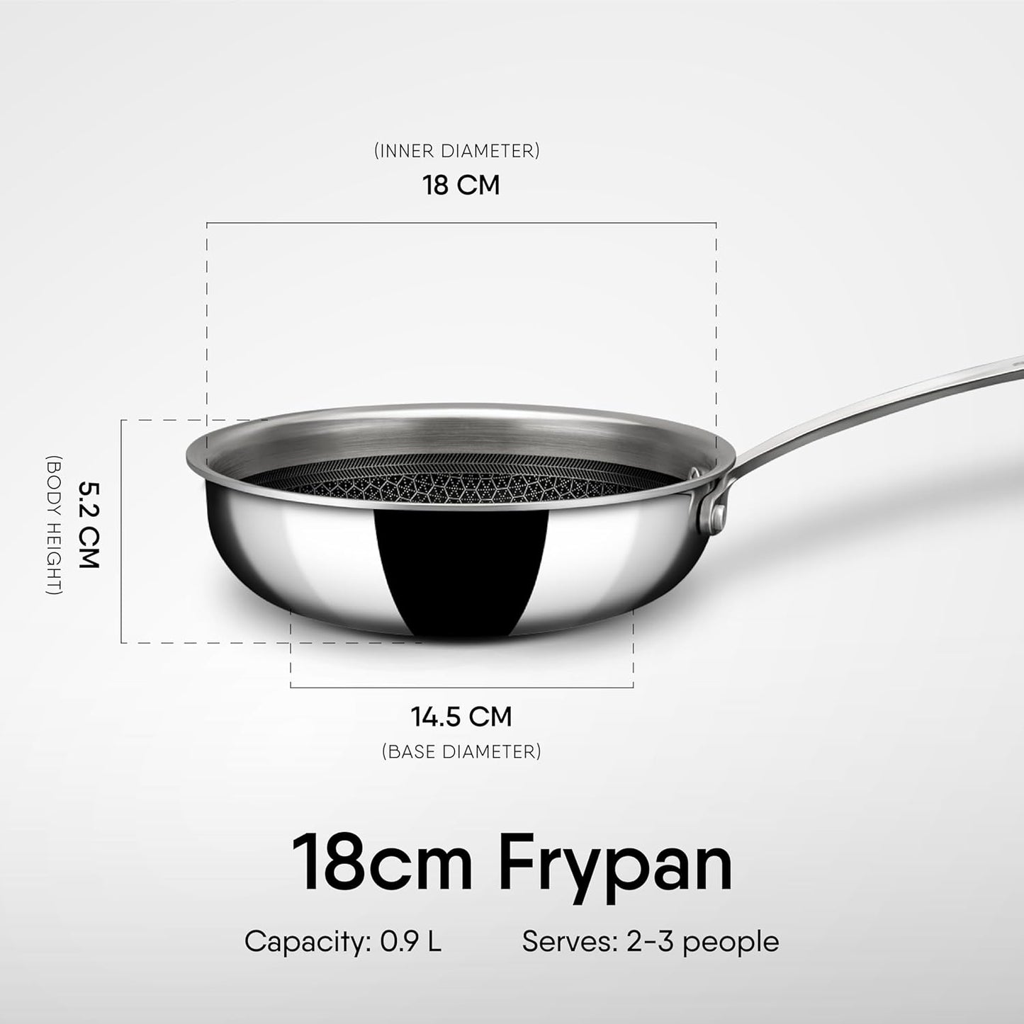 Stahl Artisan Hybrid Triply Frying Pan with Lid 18cm 0.9Liters, Fry pan Induction Base, Frying pan Non Stick, Frying pan Stainless Steel, 0.9Liters, 18 cm