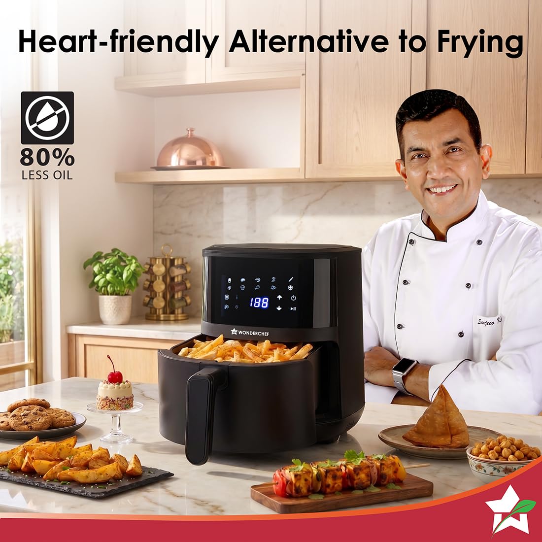 Wonderchef Platinum Digital Air Fryer for Kitchen, 4.5L, 1350W, Rapid Air Technology, 10 Pre-Set Functions, Temperature and Time Control, Automatic Shut-Off, 2-Yr Warranty