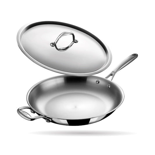 Stahl Artisan Triply Stainless Steel Fry Pan with Lid, 2.3 L, 28 cm - Induction & Gas Stove Compatible