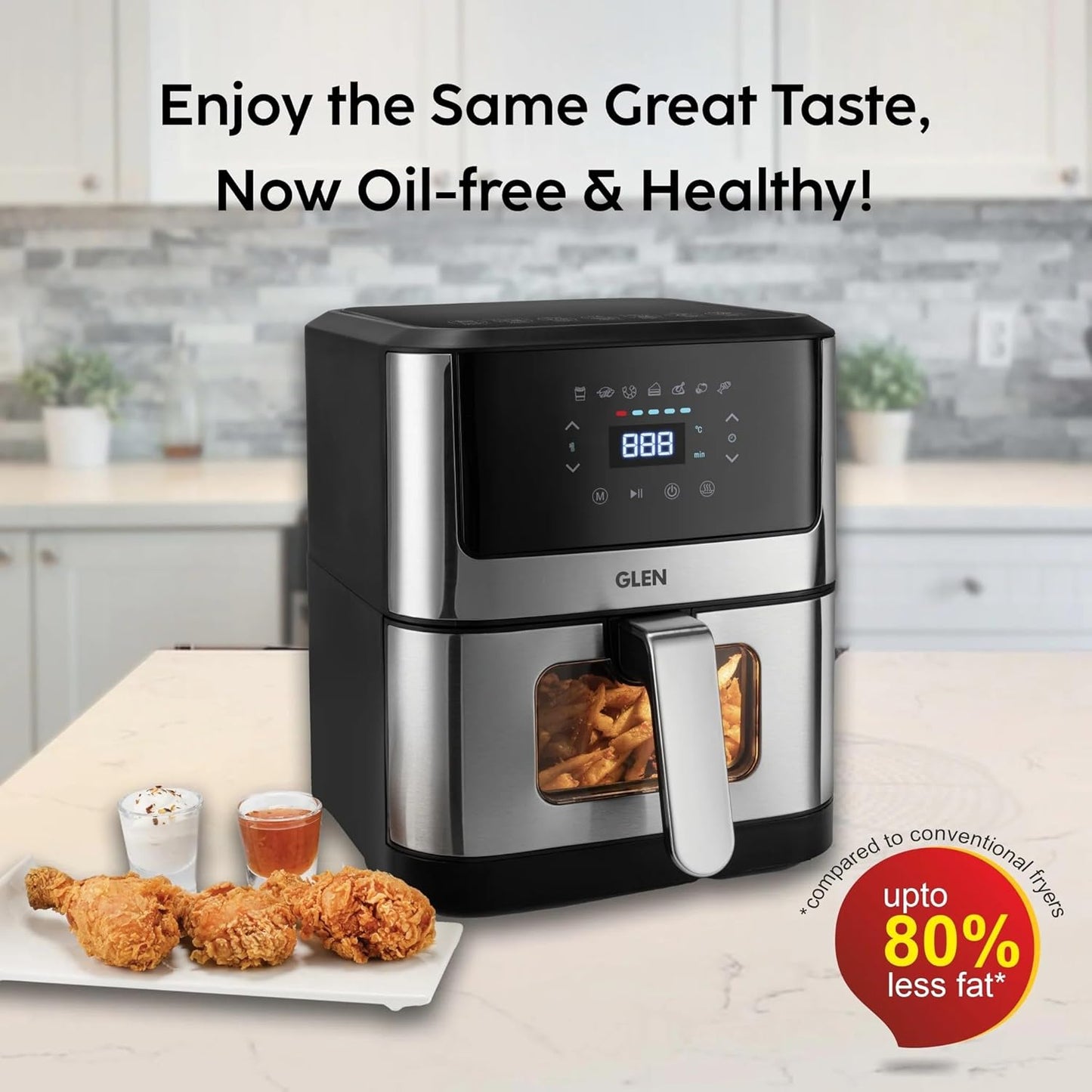 Glen Air Fryer With Digital Display and Visible Window 1500 Watts 2 yrs motor warranty