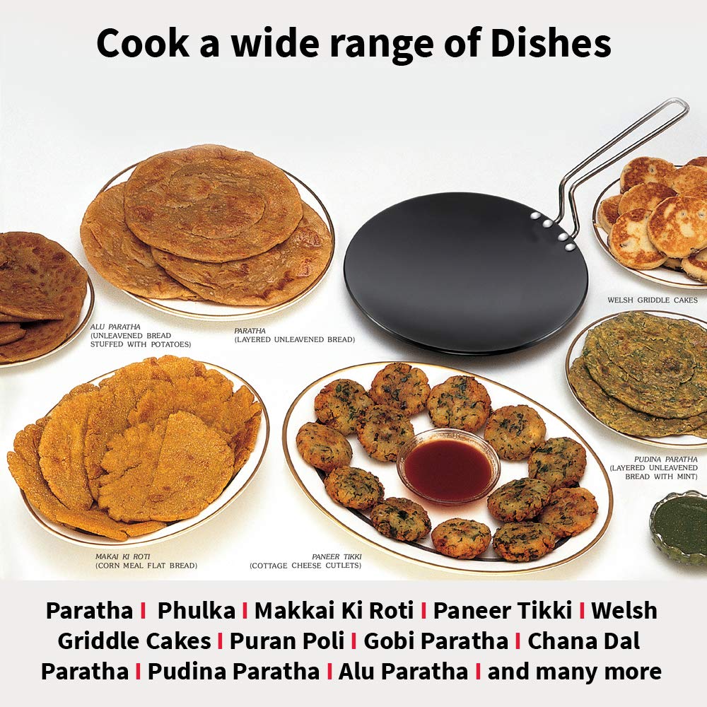 Hawkins Futura 24 cm Tava, Hard Anodised Tawa with Stainless Steel Handle, Black