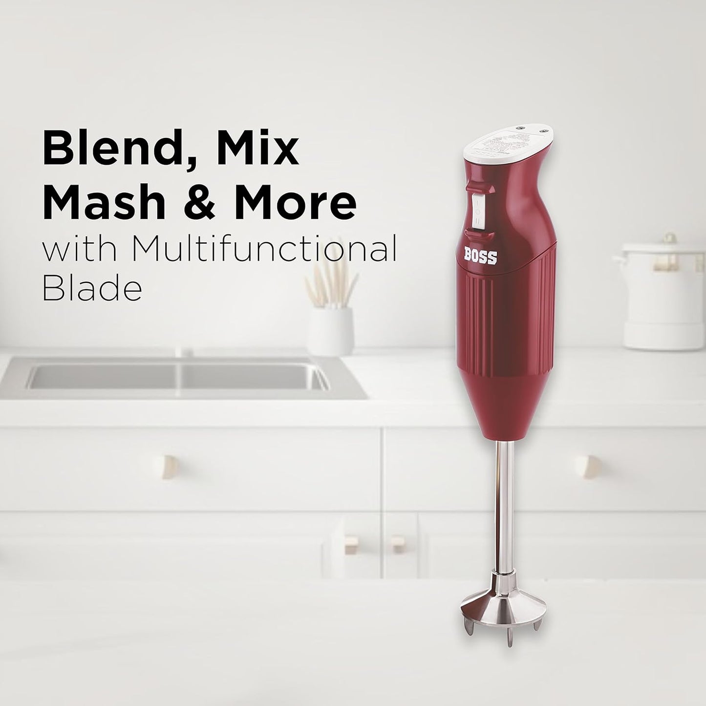 BOSS B132 Portable Hand Blender 225 Watts | Variable Speed Control | 3 Years Warranty on motor | Easy to Clean and Store | ISI-Marked, Stainless Steel