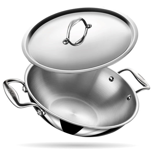 Stahl Artisan Triply Stainless Steel Kadhai with Lid 40cm 12.8Liters, Kadhai for Cooking, Stainless Steel Cookware Triply Kadhai, Induction & Gas Stove Compatible, 12.8 L, 40 cm