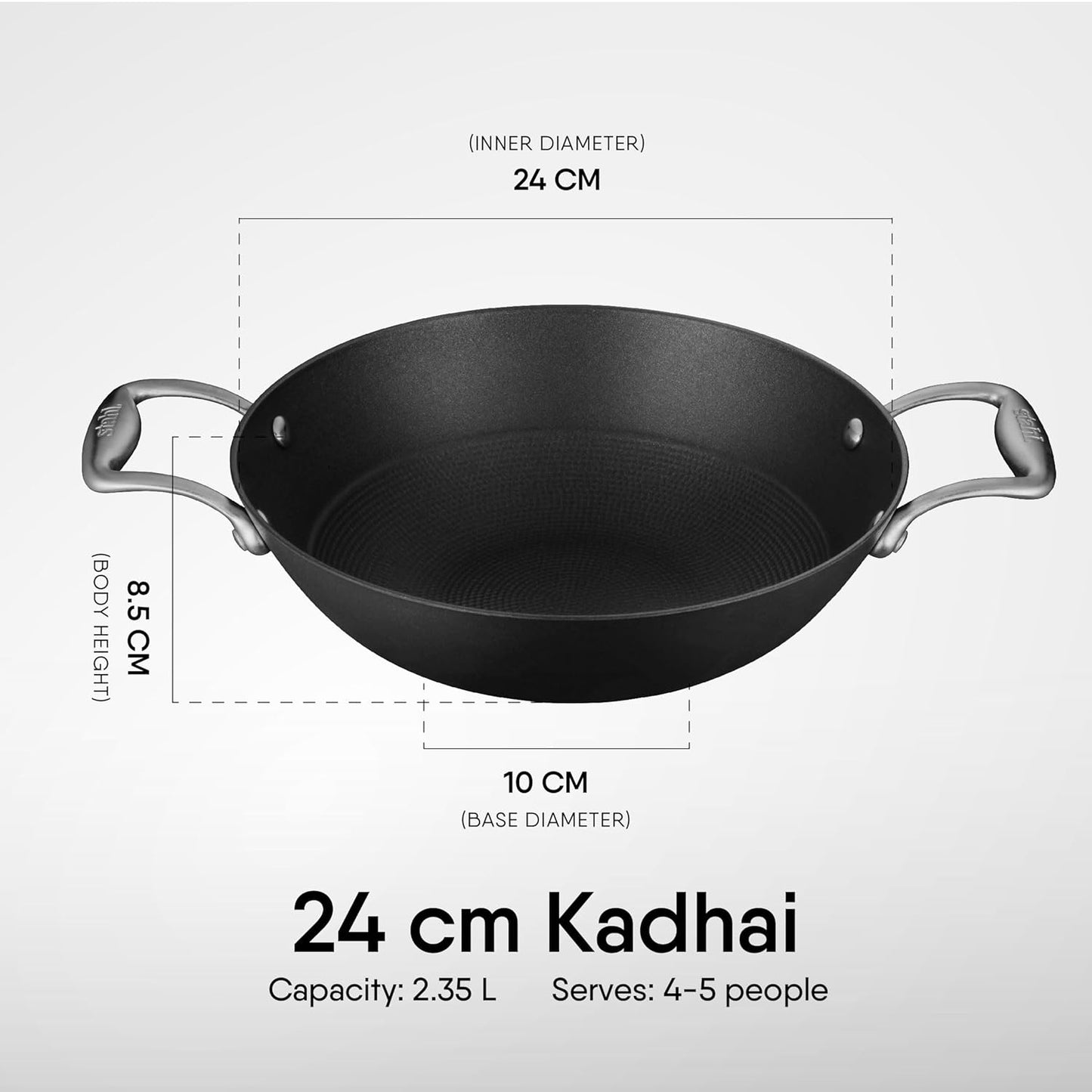 Stahl Blacksmith Hybrid Enameled Cast Iron Kadhai 24cm 2.2Liters, Rust Proof Kadhai for Cooking, Light Weight Cast Iron, Induction & Gas Stove Compatible, 2.2 L, 24 cm