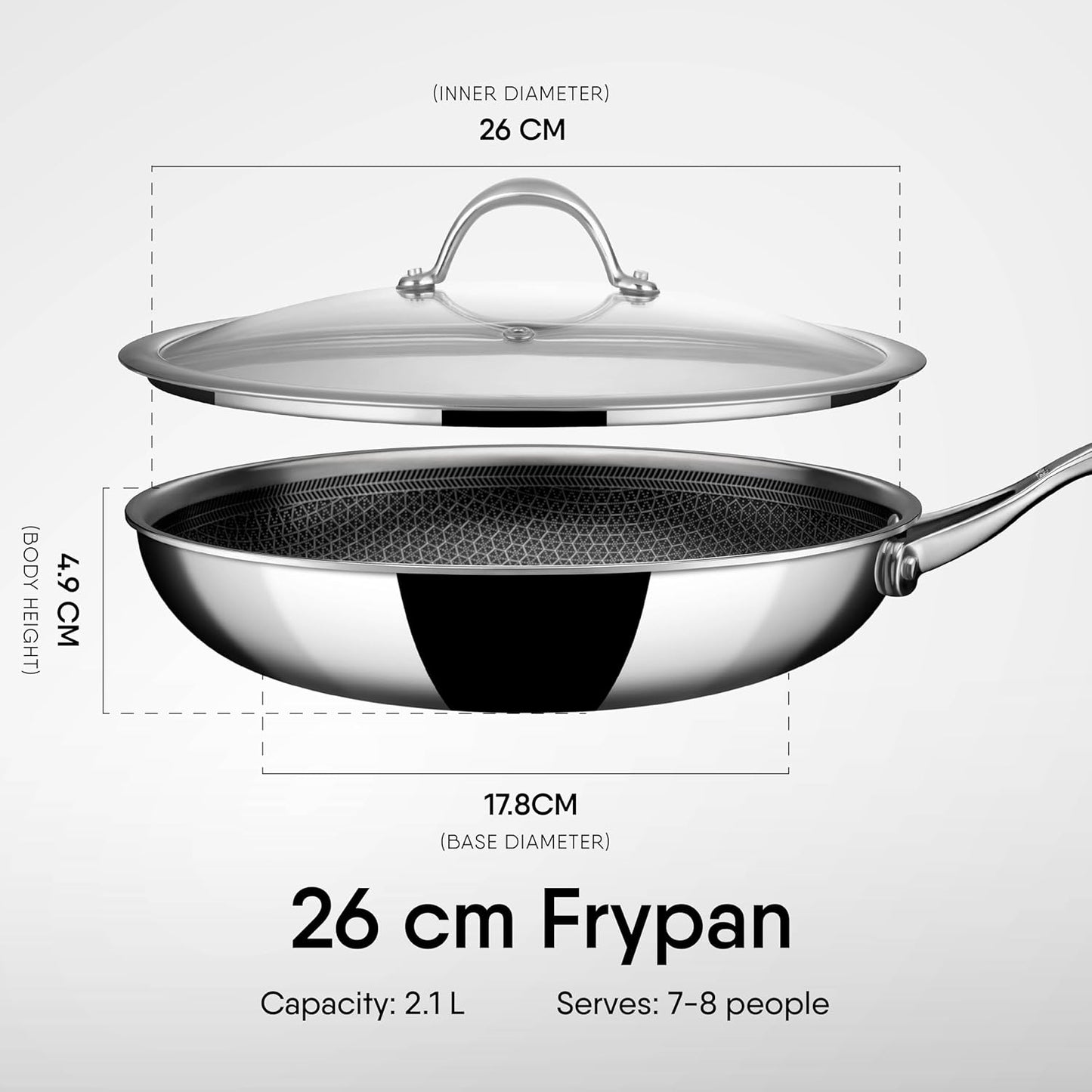 Stahl Artisan Hybrid Triply Frying Pan with Lid 26cm 2 Liters, Fry pan Induction Base, Frying pan Non Stick, Frying pan Stainless Steel, 2.0L, 26 cm