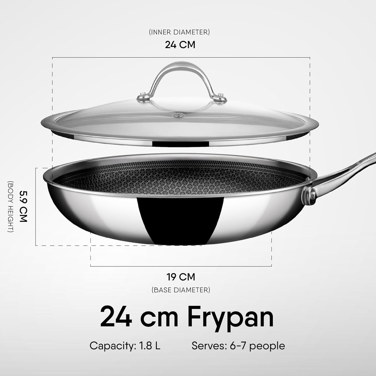 Stahl Artisan Hybrid Triply Frying Pan with Lid 24cm 1.8Liters, Fry pan Induction Base, Frying pan Non Stick, Frying pan Stainless Steel, 1.8 L, 24 cm