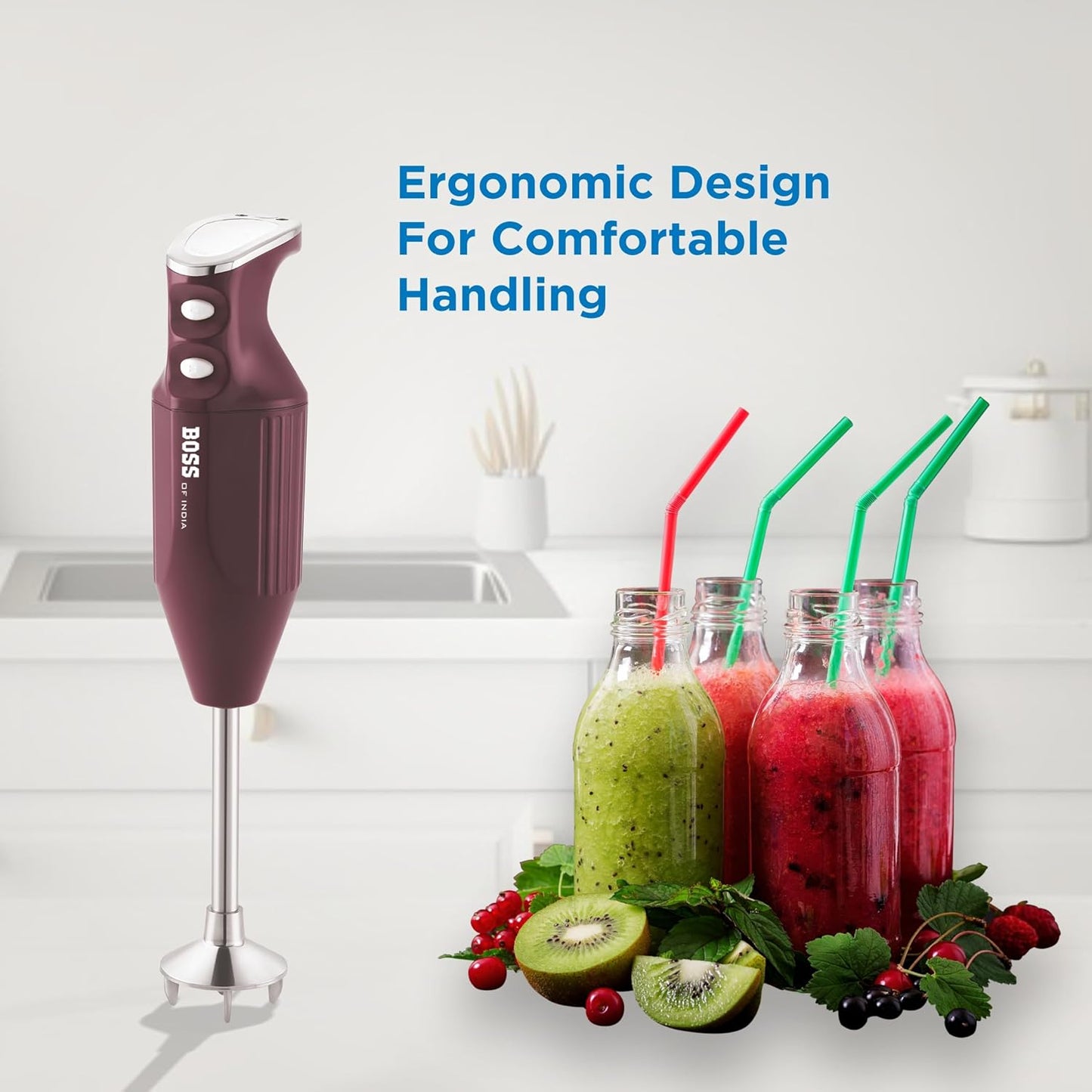 BOSS Stainless Steel Big Boss Portable Hand Blender | Powerful 275 W Motor | 5 Years Warranty* First In India | Variable Speed Control | Isi-Marked, 275 Watts