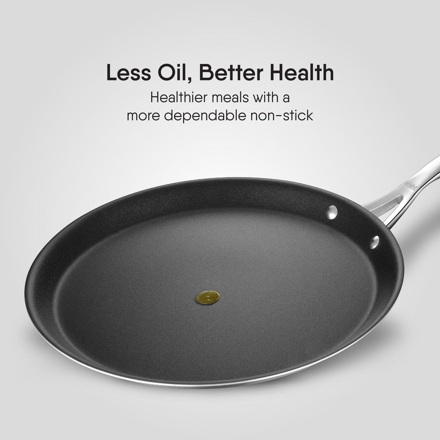 Stahl Artisan Schild 28 cm Dosa Tawa Triply Stainless Steel + PEEK-Reinforced Non-Stick Dosa Tawa | Induction & Gas Compatible