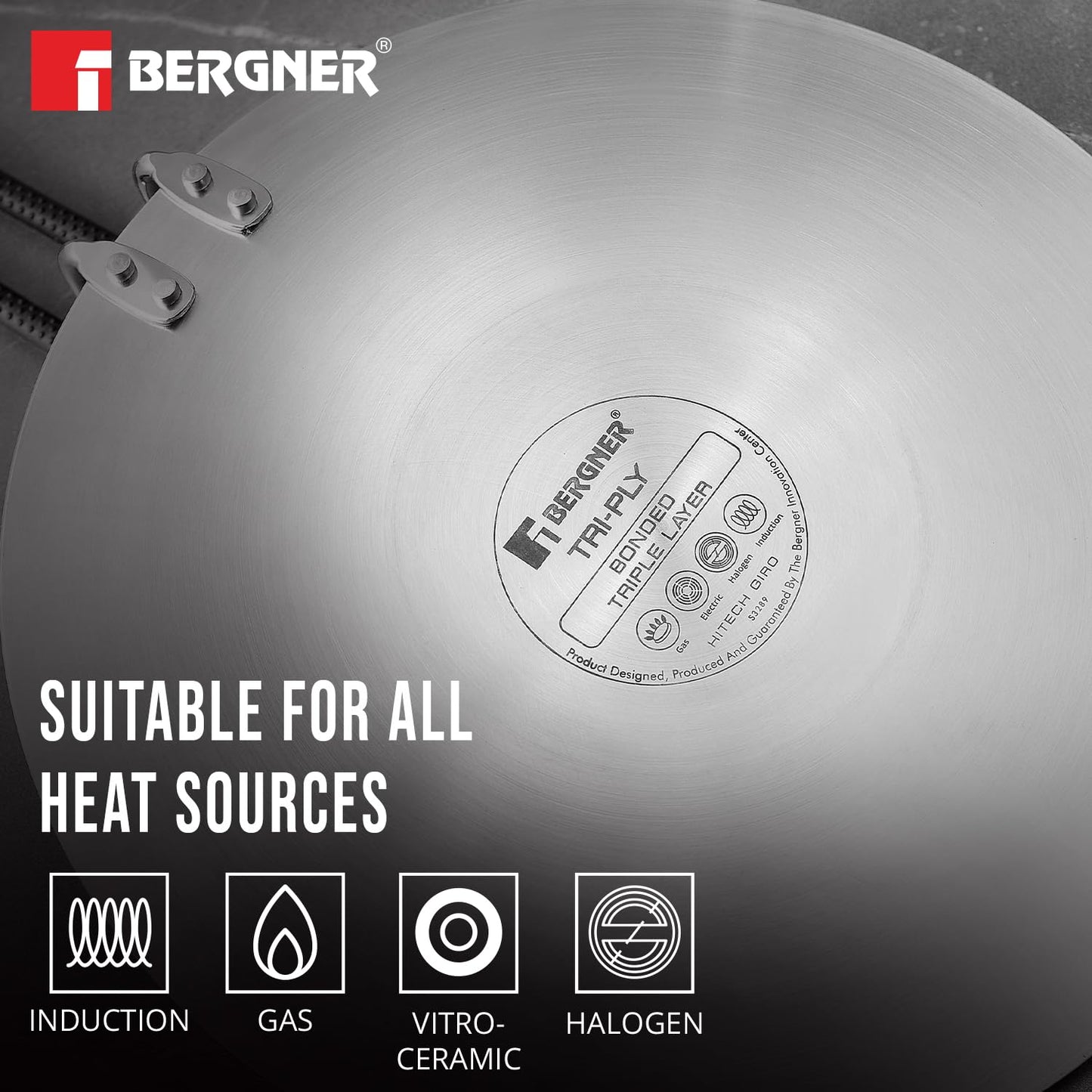 Bergner Hi-Tech Triply Stainless Steel 26cm Roti Tawa, Honeycomb Non-Stick Coated Tawa for Chapati/Roti/Paratha, Non-Toxic, Healthy Cooking, Durable Handle, Excellent Grip - Induction and Gas Ready