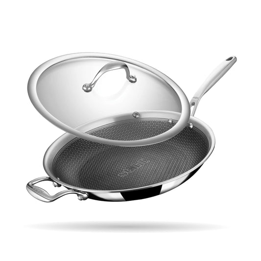 Stahl Artisan Hybrid Triply Frying Pan with Lid 28CM 2.4Liters, Fry pan Induction Base, Frying pan Non Stick, Frying pan Stainless Steel, 2.4 L, 28 cm