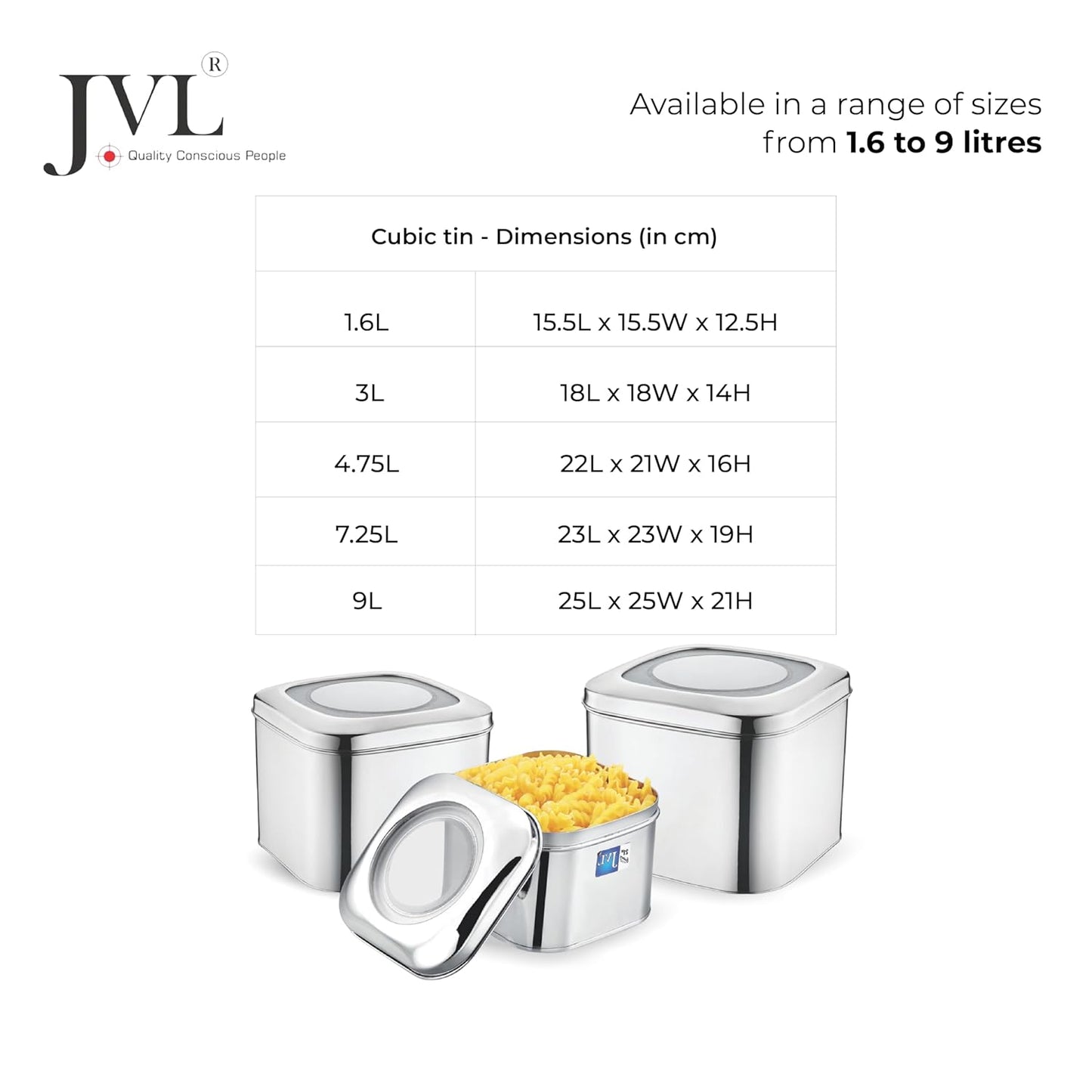 JVL Stainless Steel Kitchen Storage Cubic Store Tin With See Through Lid Capacity 7.25 Liters