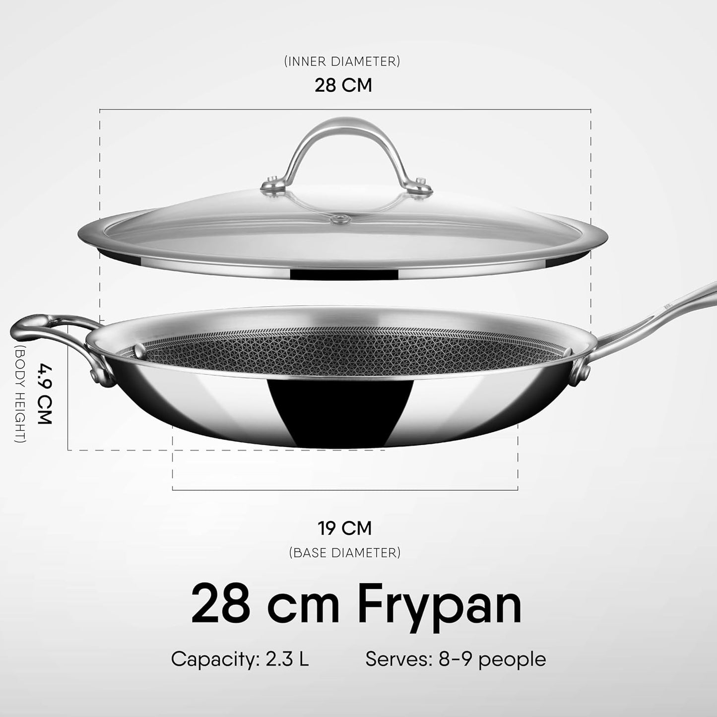 Stahl Artisan Hybrid Triply Frying Pan with Lid 28CM 2.4Liters, Fry pan Induction Base, Frying pan Non Stick, Frying pan Stainless Steel, 2.4 L, 28 cm