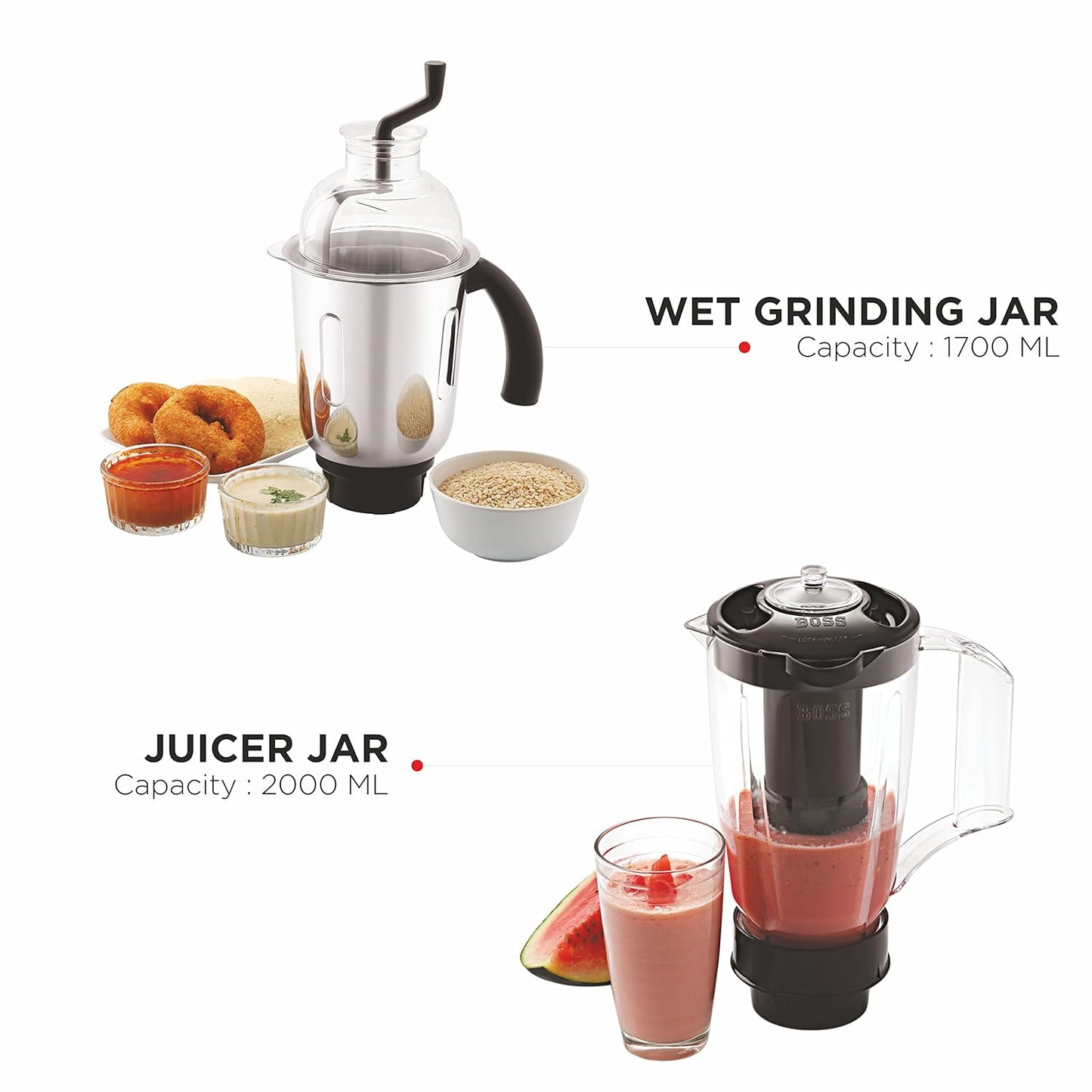 Boss CycloneMax 100% Copper Winding motor, Mixer Grinder, 900 Watt Power Grind, 4-Jars, Black, 5 years motor warranty