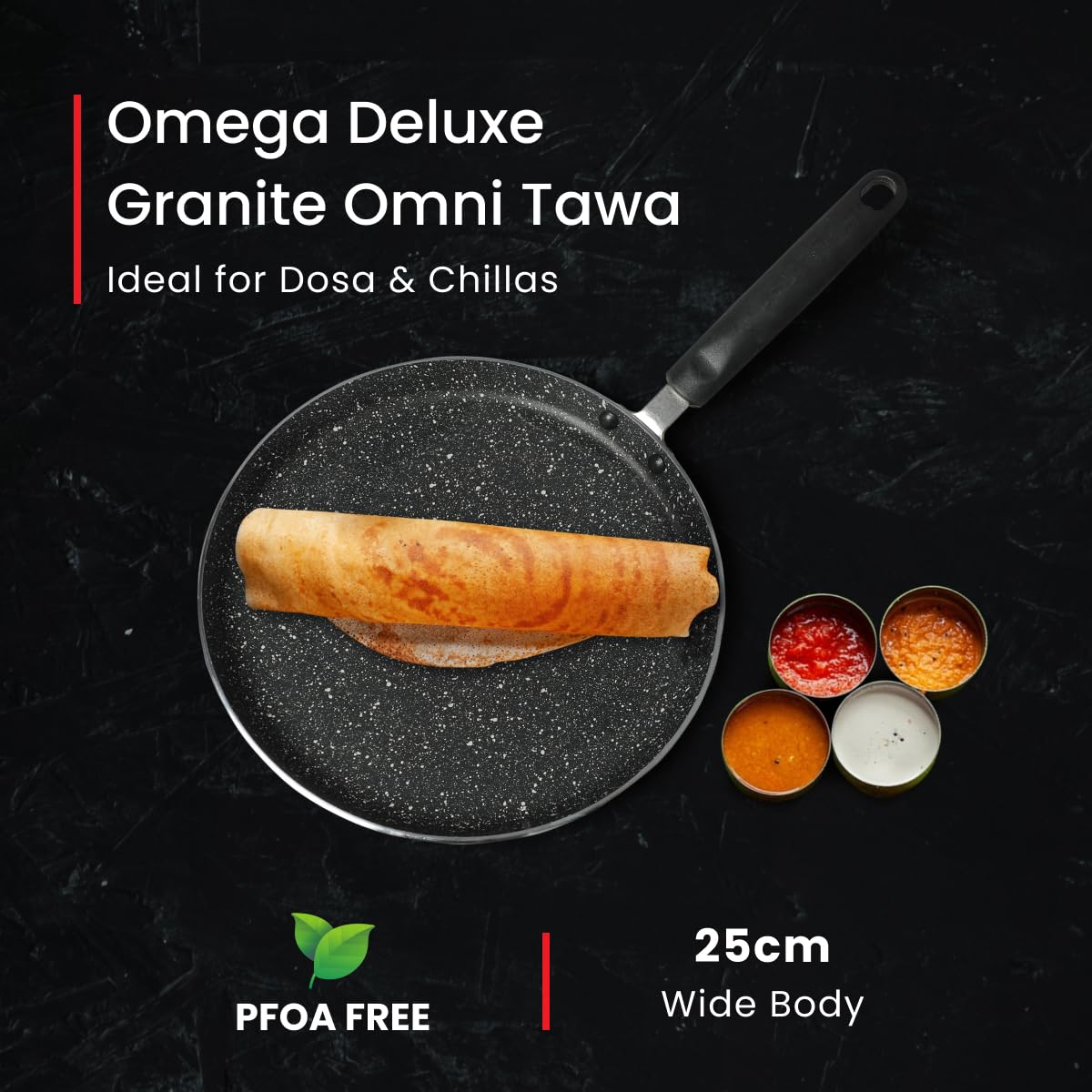Prestige Omega Deluxe 25cm Granite Dosa Tawa|Non-Stick with 5 Layers Coating| Stainfree Interior|Gas & Induction Compatible|2 Years warranty