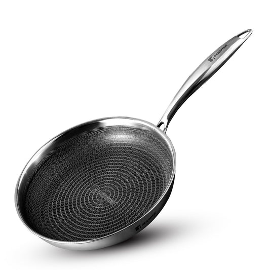Bergner Hi-Tech TriPly Stainless Steel 20cm Frypan Capacity 1.3 Liters, Honeycomb Non-Stick Coating Frying Pan, Non-Toxic, Healthy Cooking, Less Oil Use, Durable Handle with Excellent Grip - Induction and Gas Stove Ready