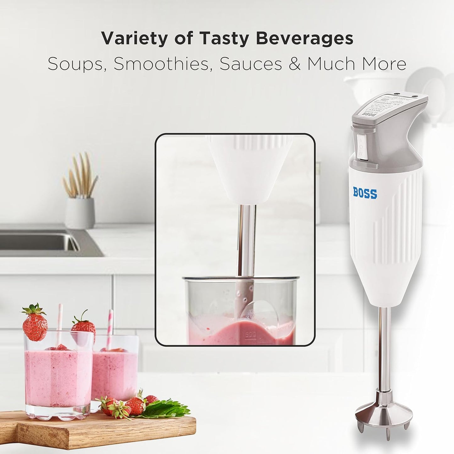 BOSS Stainless Steel B131 Portable Hand Blender 180 Watts | Variable Speed Control | 3-Year Warranty on motor | Easy To Clean And Store | Isi-Marked