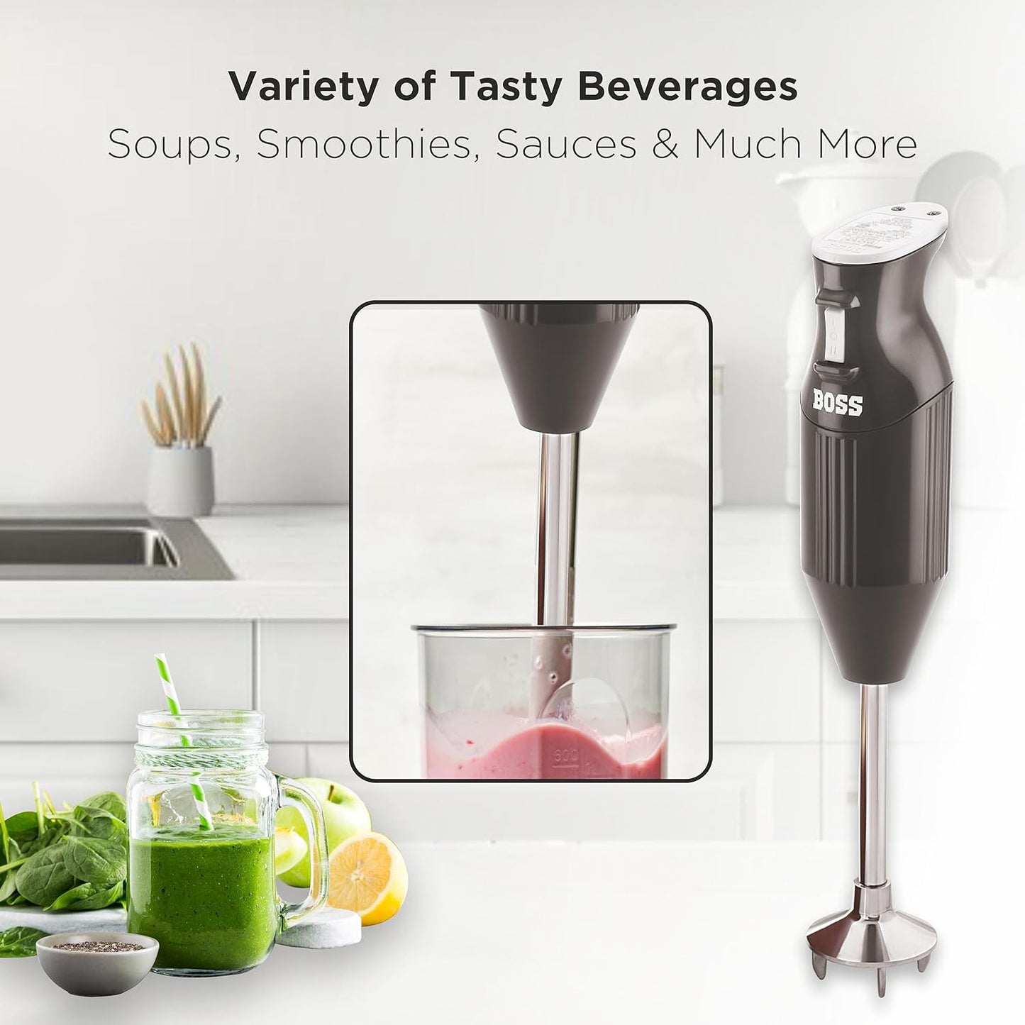 BOSS B132 Portable Hand Blender 225 Watts | Variable Speed Control | 3 Years Warranty on motor | Easy to Clean and Store | ISI-Marked, Stainless Steel