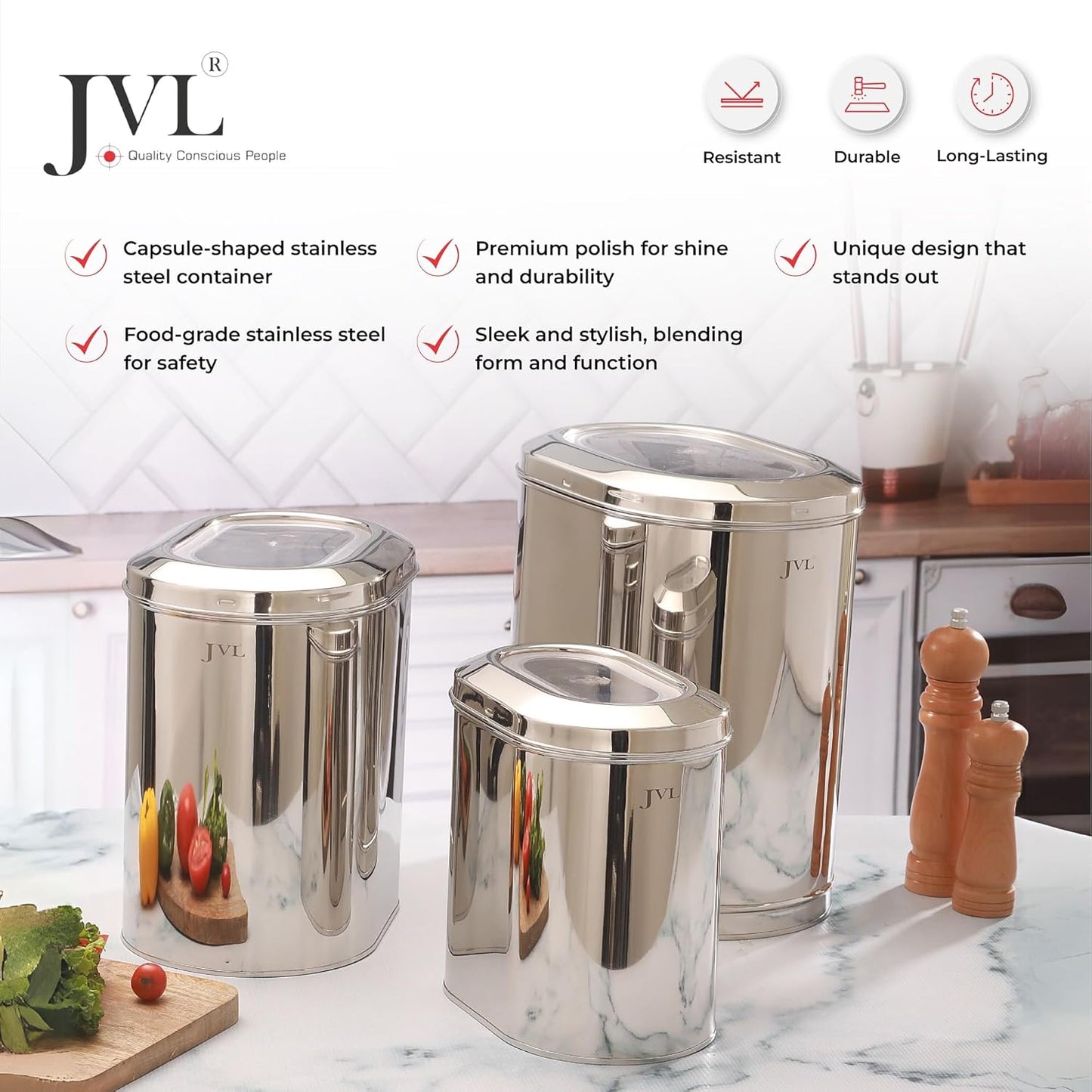 JVL airtight capsule tin with see through lid capacity 13.25 Liters