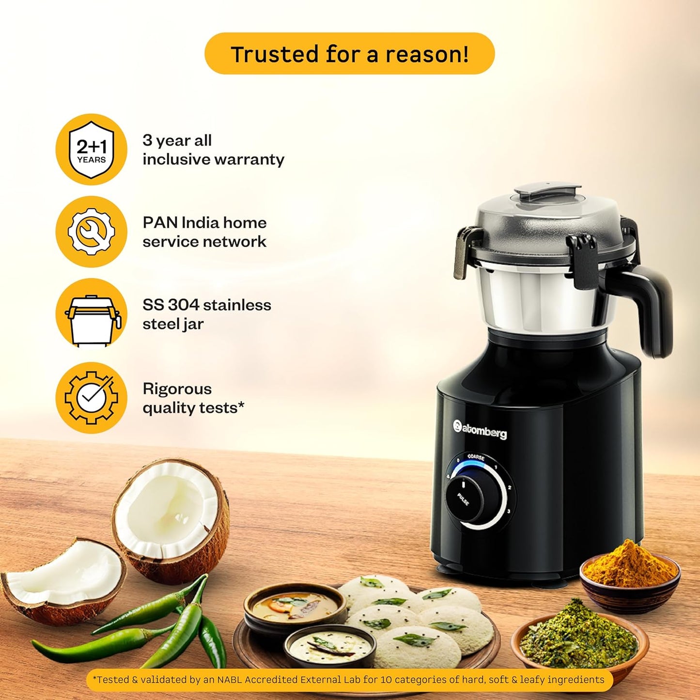 Atomberg Zenova Mixer Grinder | Unique Coarse Mode for Silbatta-like Texture | Intelligent BLDC Motor | Safety Features | 4 Jars including Chopper | Hands-Free Operation