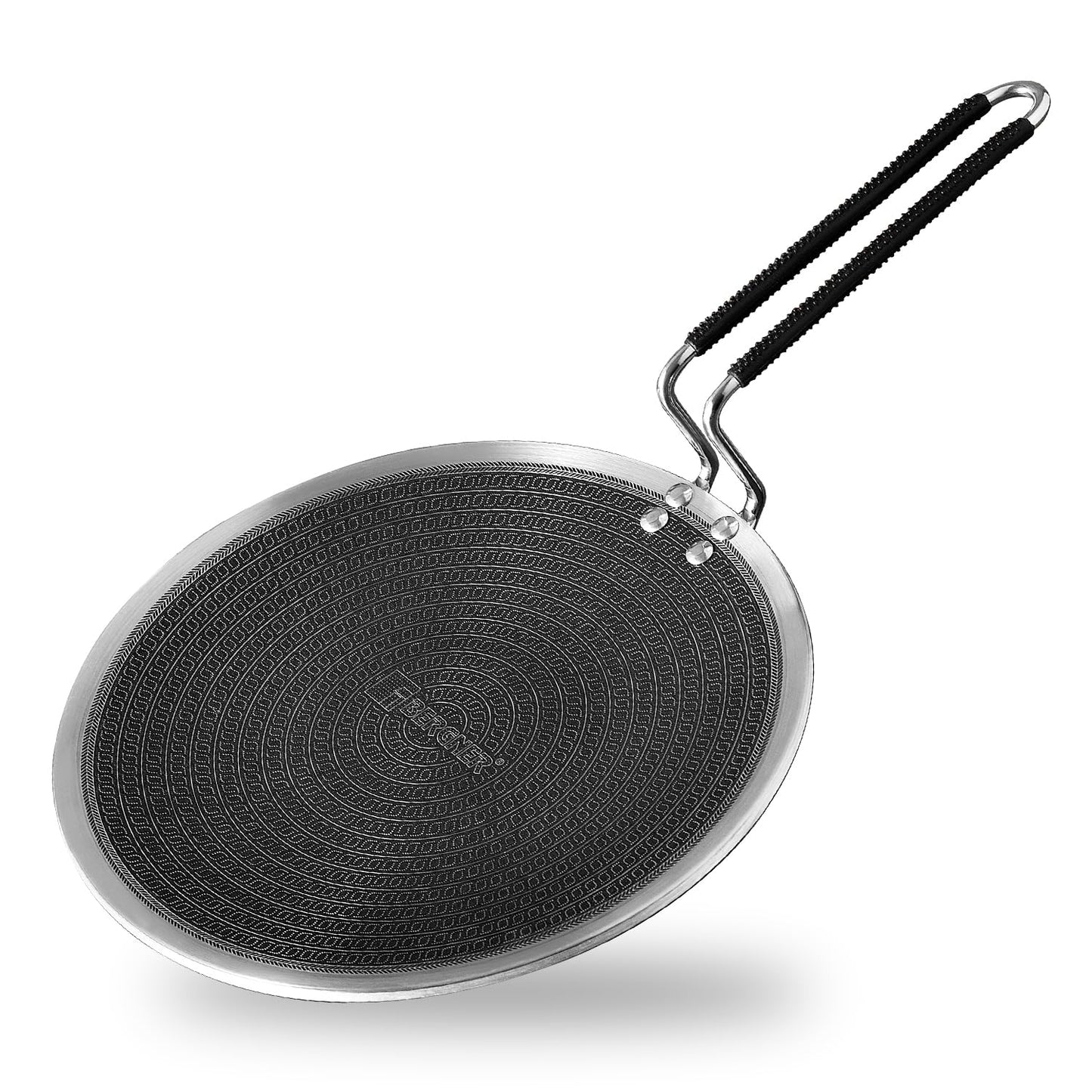 Bergner Hi-Tech Triply Stainless Steel 26cm Roti Tawa, Honeycomb Non-Stick Coated Tawa for Chapati/Roti/Paratha, Non-Toxic, Healthy Cooking, Durable Handle, Excellent Grip - Induction and Gas Ready