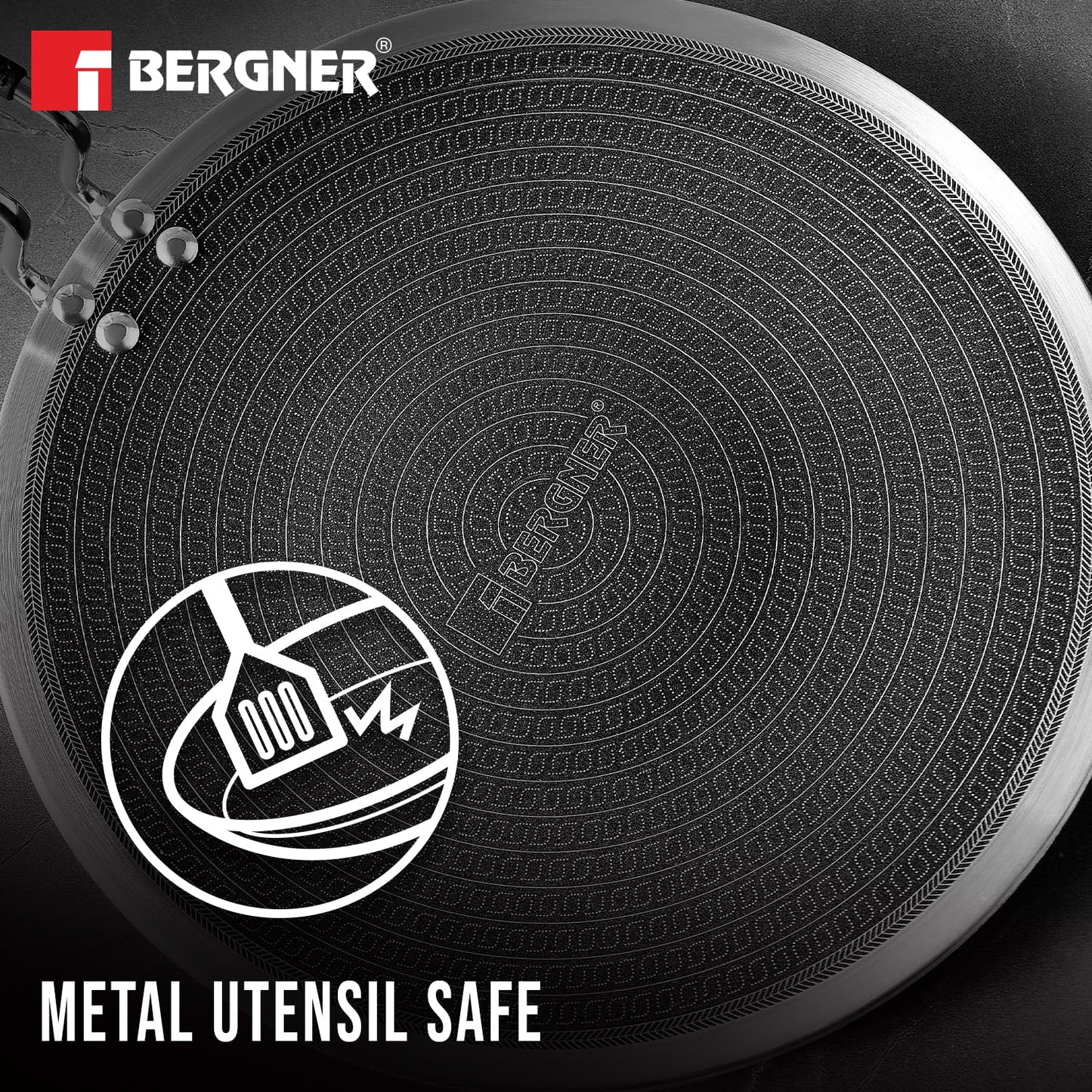 Bergner Hi-Tech Triply Stainless Steel 26cm Roti Tawa, Honeycomb Non-Stick Coated Tawa for Chapati/Roti/Paratha, Non-Toxic, Healthy Cooking, Durable Handle, Excellent Grip - Induction and Gas Ready