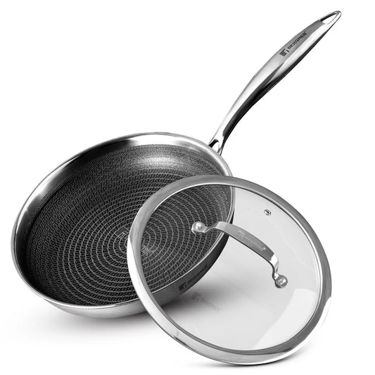 Bergner Hi-Tech TriPly Stainless Steel 28cm Frypan Capacity 2.3 Liters, Honeycomb Non-Stick Coating Frying Pan, Non-Toxic, Healthy Cooking, Less Oil Use, Durable Handle with Excellent Grip - Induction and Gas Stove Ready
