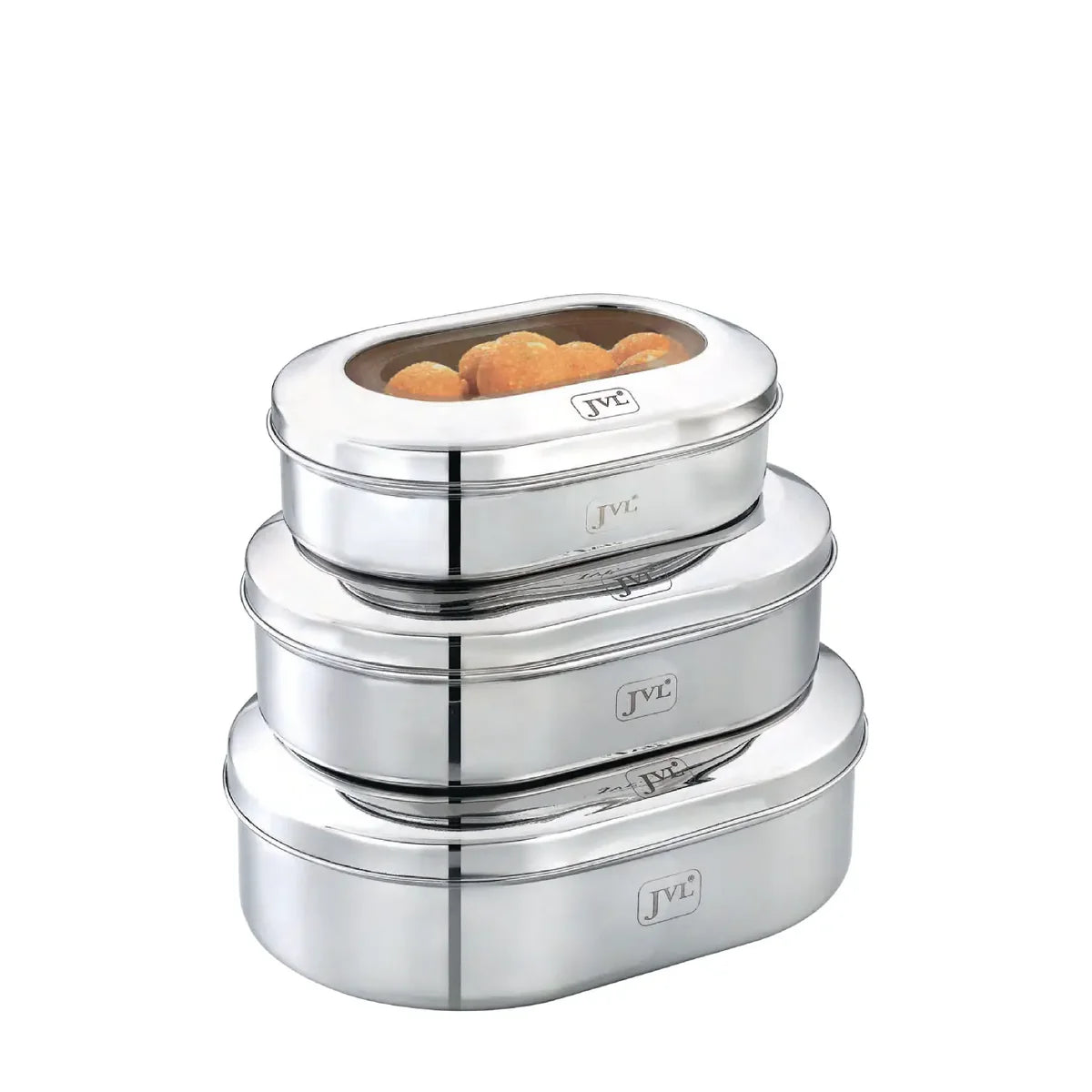 JVL Stainless Steel Kitchen's Storage Costa Capsule Shape Container Box with See Thorugh Lid - 2.1  Liters