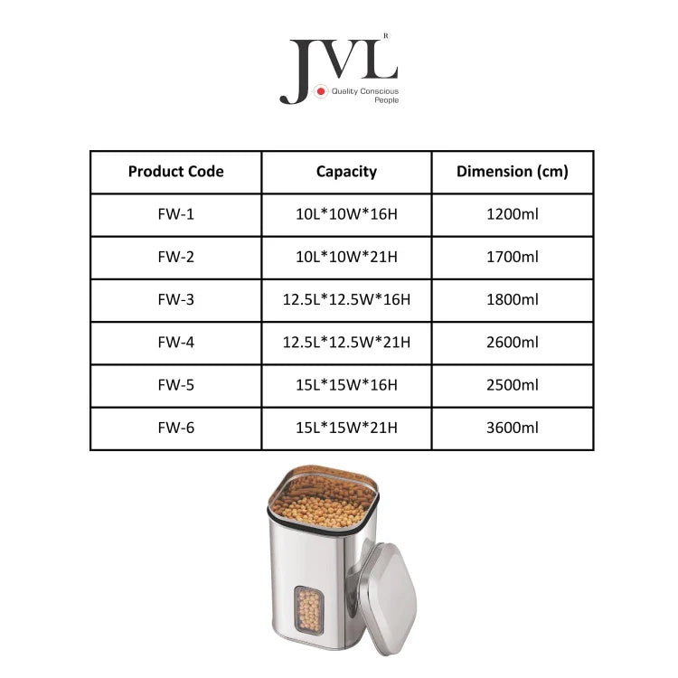 JVL airtight Flossy Window Cannister with see through from the side capacity 3.6 Liters