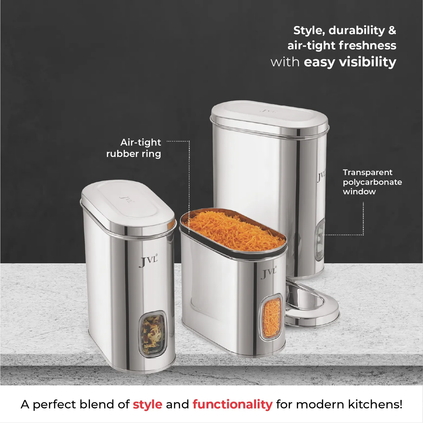 JVL airtight Galaxy Window Cannister with see through from the side capacity 3.25 Liters