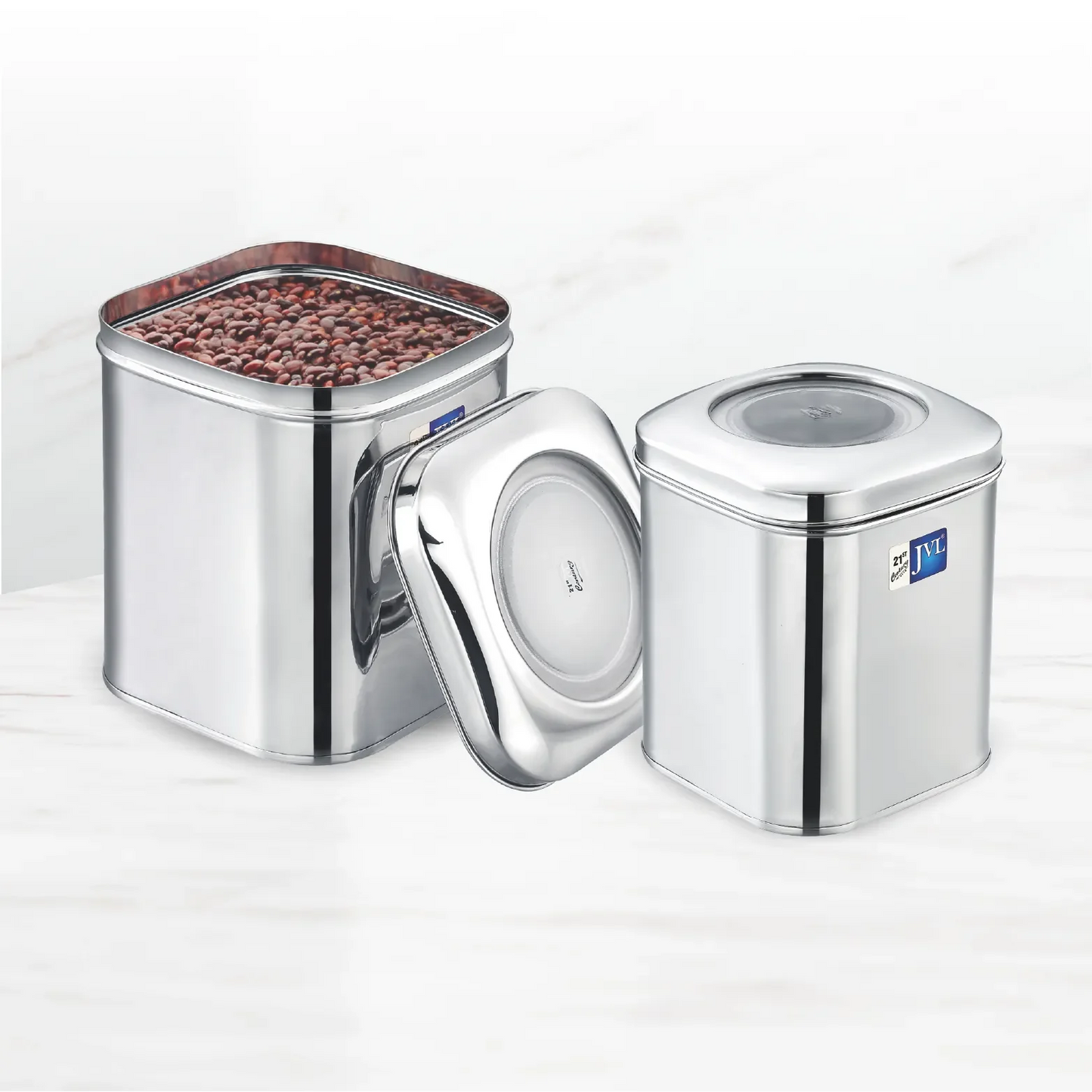 JVL airtight square tin with see through lid capacity 19 Liters