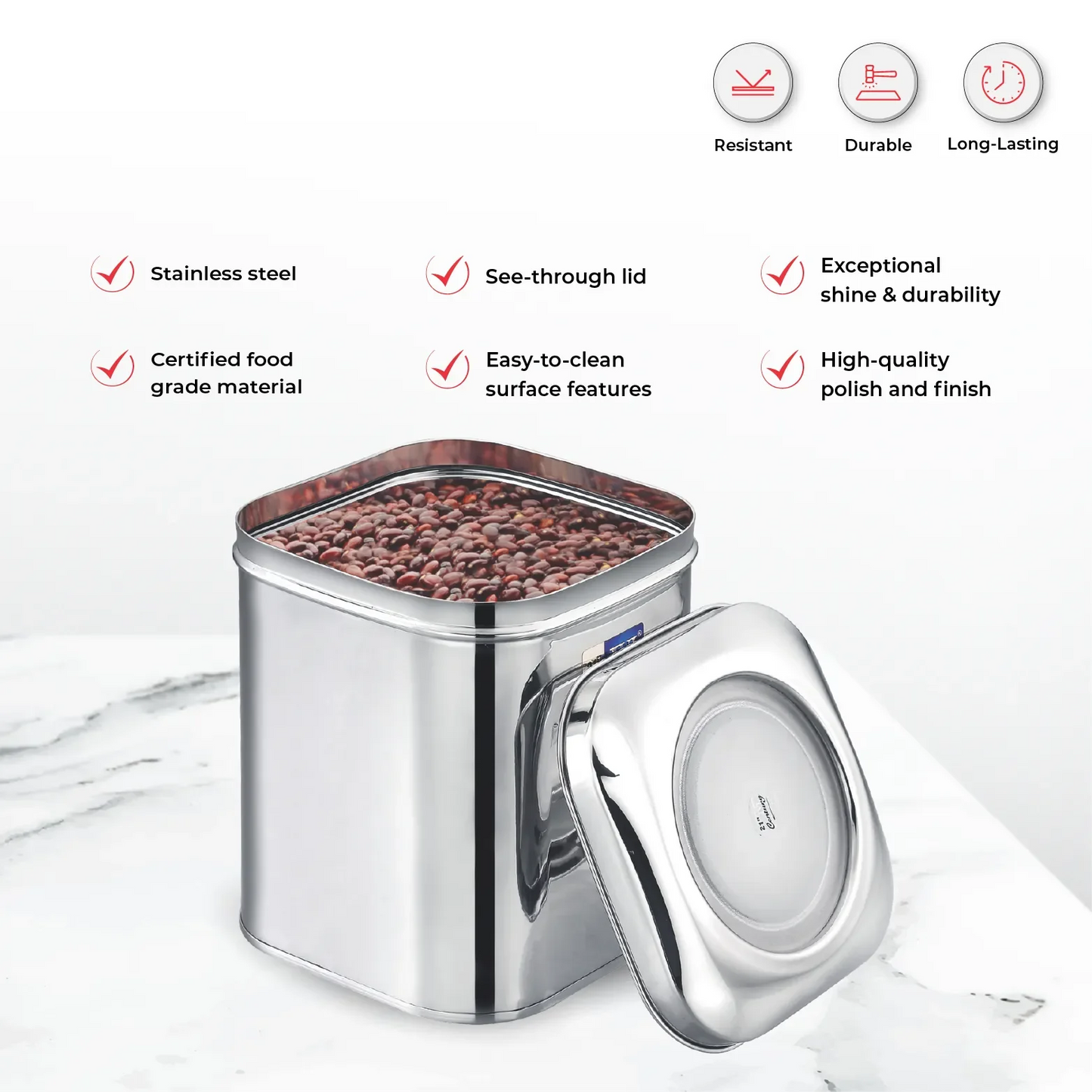 JVL airtight square tin with see through lid capacity 19 Liters