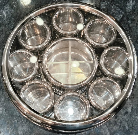 STEEL ROUND SEE THROUGH MASALA BOX 12 CONTAINERS